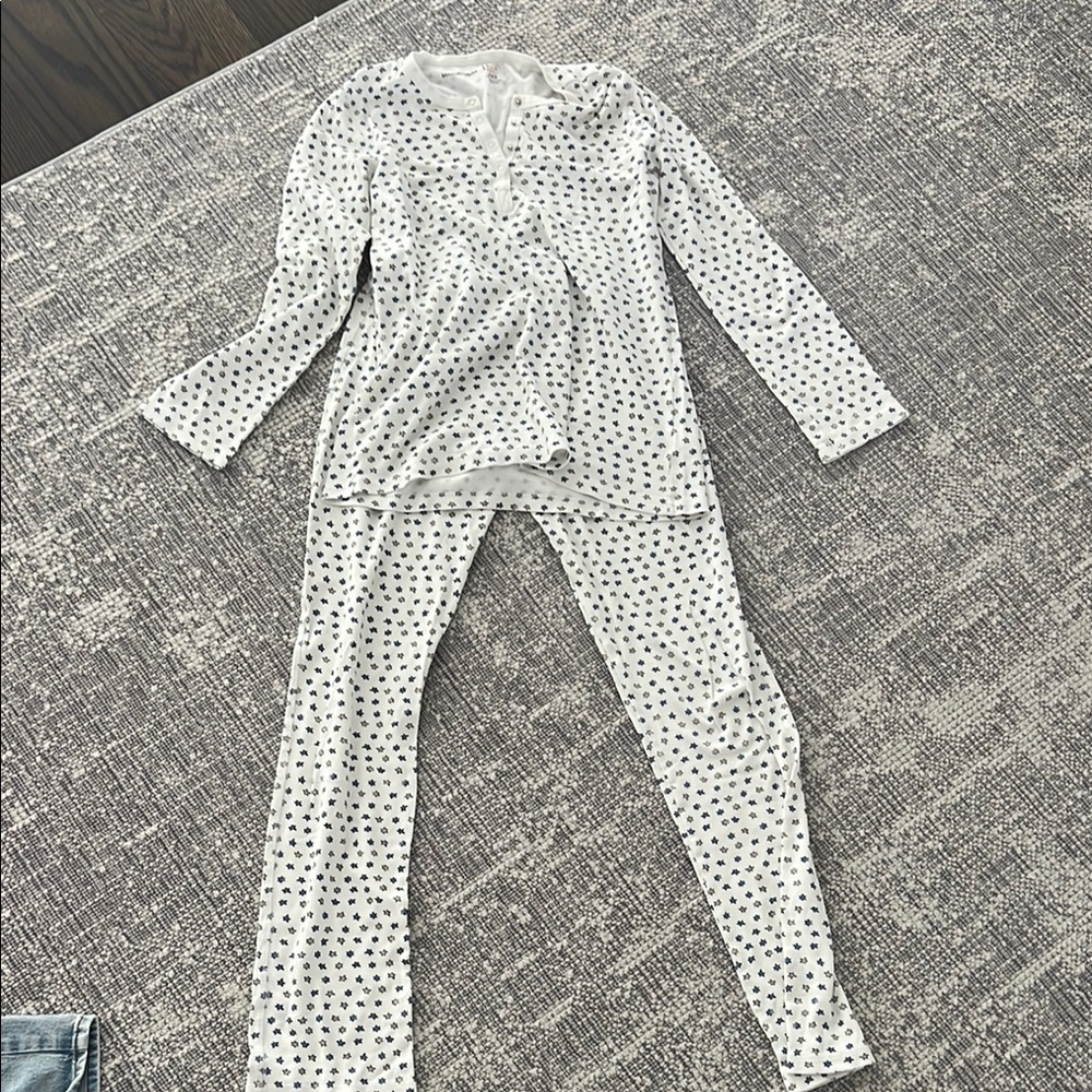 Roller Rabbit White and Black Pajama Set with Polka Dots